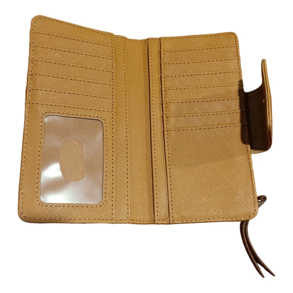 Fossil Tan Lightly Distressed Leather Snap Zip Wallet Vintage 13 Card Slots - Picture 4 of 9